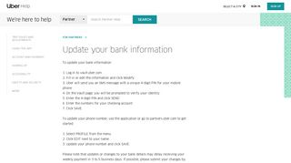 Update your bank information | Uber Partner Help