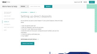 Setting up direct deposits | Uber Partner Help