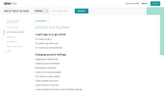 Account and Payment | Uber Partner Help