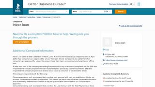 Inbox loan | Complaints | Better Business Bureau® Profile