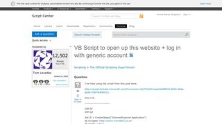 VB Script to open up this website + log in with generic account ...