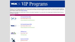 VCA Employee Intranet Site - VIP Programs