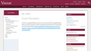 VCash Information - Card Office - Vassar College