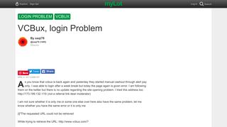 VCBux, login Problem / myLot