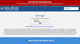 VCCS Login | New River Community College | Dublin, Virginia 20/1 ...