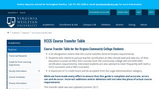 VCCS Course Transfer Table - Virginia Wesleyan University