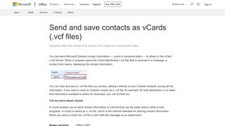 Send and save contacts as vCards (.vcf files) - Outlook - Office Support
