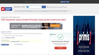 VCP - Voice Content Provider (voice portal content ... - Acronym Finder