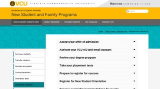 New Student and Family Programs — Orientation checklist