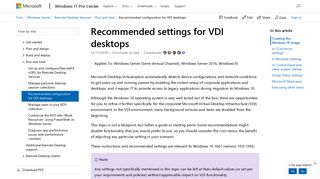 Recommended configuration for VDI desktops | Microsoft Docs