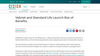 Vebnet and Standard Life Launch Box of Benefits - PR Newswire