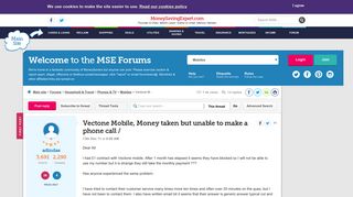 Vectone Mobile, Money taken but unable to make a phone call ...