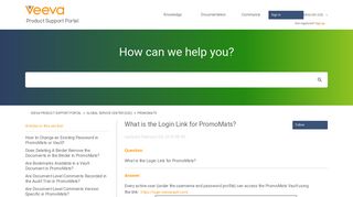 What is the Login Link for PromoMats? – Veeva Product Support Portal