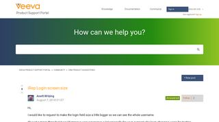 iRep Login screen size – Veeva Product Support Portal