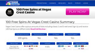 100 Free Spins at Vegas Crest Casino | No Deposit Bonus :No ...