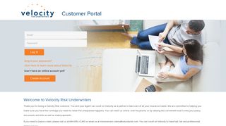 Login Page - Velocity Risk Underwriters