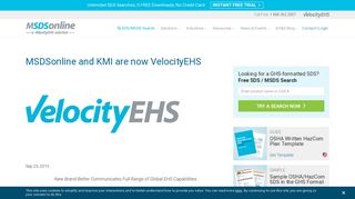 MSDSonline and KMI are now VelocityEHS | MSDSonline