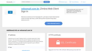 Access veloxmail.com.br. Zimbra Web Client Sign In
