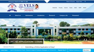 Admission Login, Vels University, Chennai, Tamil Nadu, India