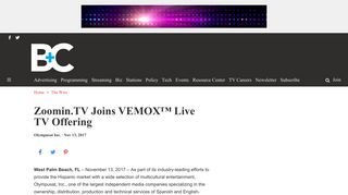 Zoomin.TV Joins VEMOX™ Live TV Offering - Broadcasting & Cable