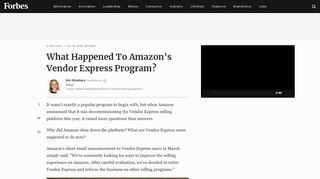 What Happened To Amazon's Vendor Express Program? - Forbes