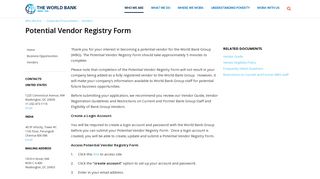 Potential Vendor Registry Form - World Bank Group