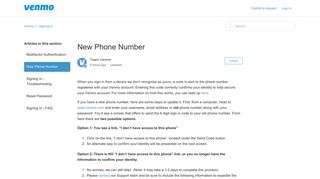 New Phone Number – Venmo
