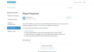Reset Password – Venmo