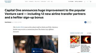 Capital One Venture card now has 12 transfer partners, 75k-point sign ...