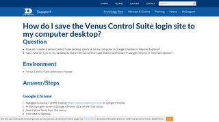 Knowledge Base How do I save the Venus Control Suite login site to ...