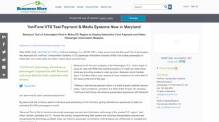 VeriFone VTS Taxi Payment & Media Systems Now in Maryland ...