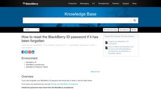 How to reset the BlackBerry ID password if it has been forgotten