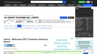 Verint : Welcomes 2017 Customer Advisory Board | MarketScreener