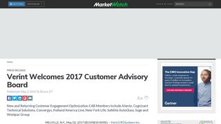 Verint Welcomes 2017 Customer Advisory Board - MarketWatch