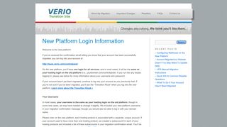 New Platform Login Information | Verio Transition Information Site