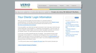 Your Clients' Login Information | Verio Transition Information Site