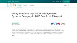 Verity Solutions tops 340B Management Systems Category in 2018 ...