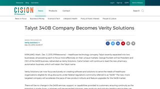 Talyst 340B Company Becomes Verity Solutions - PR Newswire