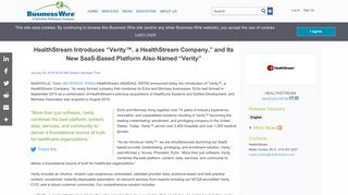 HealthStream Introduces “Verity™, a HealthStream Company,” and Its ...