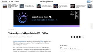 Verizon Agrees to Buy Alltel for $28.1 Billion - The New York Times