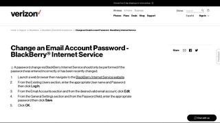 Change an Email Account Password - BlackBerry ... - Verizon Wireless