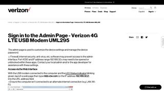 Sign in to the Admin Page - Verizon 4G LTE USB Modem UML295 ...