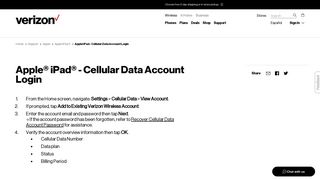 Apple iPad - Cellular Data Account Login | Verizon Wireless