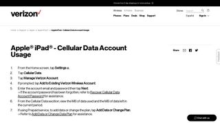 Apple iPad - Cellular Data Account Usage | Verizon Wireless