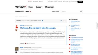 It's back...the old sign in failed message... | Verizon Community