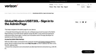 Global Modem USB730L - Sign in to the Admin Page | Verizon Wireless