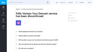 FAQ: Verizon Your Domain service has been discontinued - AOL Help