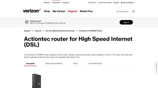 Actiontec GT784WNV Router | Verizon Internet Support