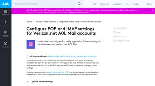 Configure POP and IMAP settings for Verizon.net AOL Mail accounts ...