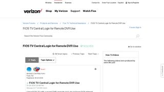Solved: FiOS TV Central Login for Remote DVR Use - Verizon Fios ...